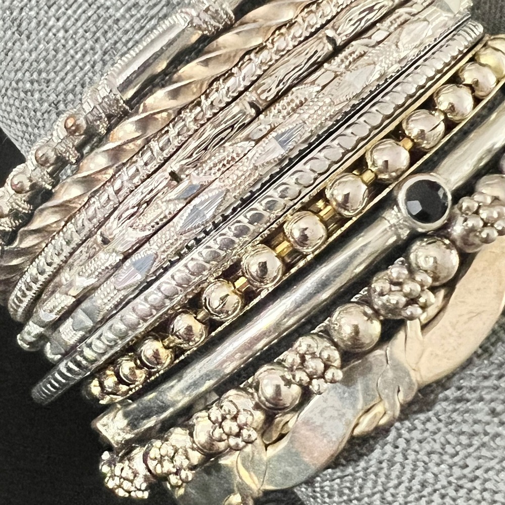 12 Vintage-Now Silver Tone Textured Stackable Bangle Bracelet Set‎  7-8 Indie